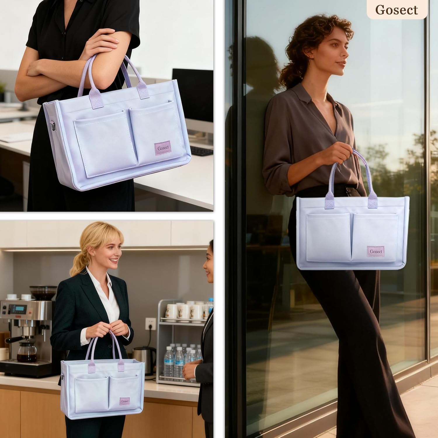 Canvas Tote Bag for Women With Pockets, Laptop Work Crossbody Purses Everything Shoulder Tote Bag Everyday Satchel Handbags - Image 2