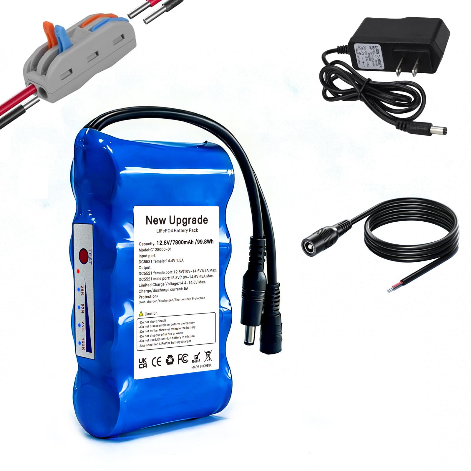 12.8V LiFePO4 Akkupack, 3000+ Zyklen Wiederaufladbare 12.8V 6Ah 99.84Wh Lithium Eisen Phosphat Batterie mit DC Ausgang für LED Streifen, CCTV Kamera, Router, DIY und mehr