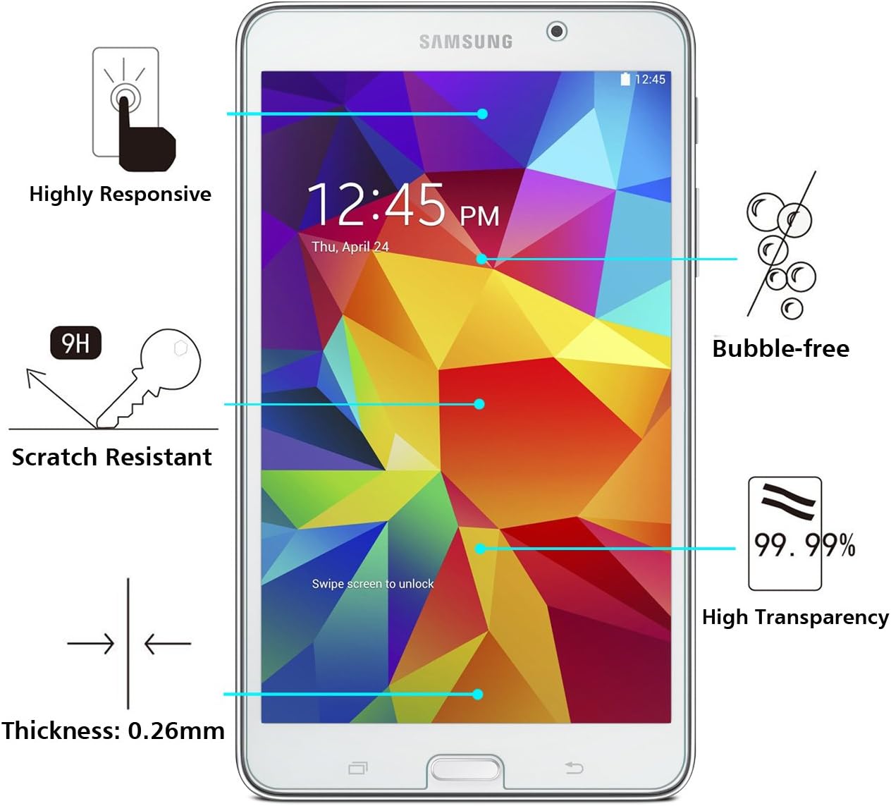 OMOTON Tempered Glass Screen Protector for Samsung Galaxy Tab 4 8.0,8-Inch, ONLY fits The SM-T330 Version,1-Pack