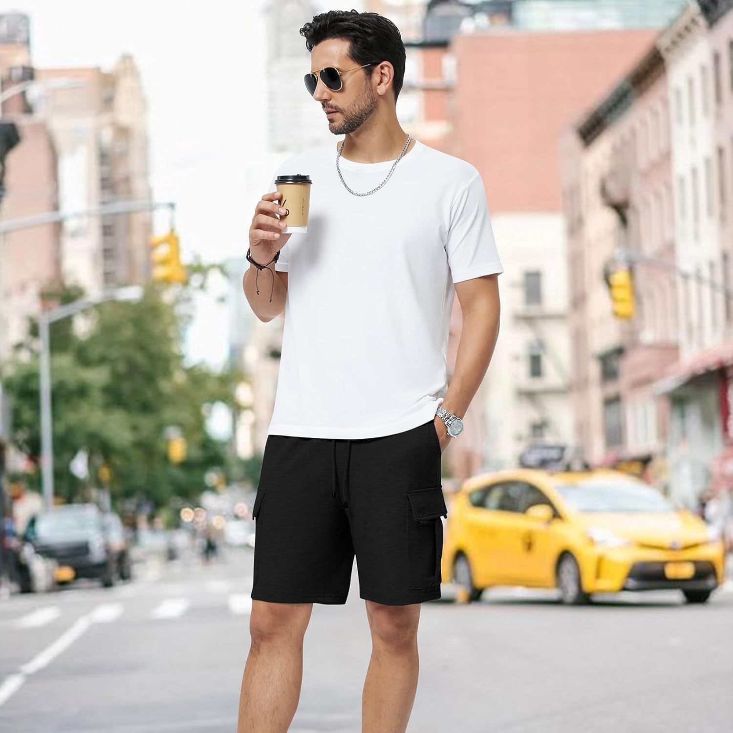 Mens Casual Sweat Cargo Cotton Shorts Drawstring Elastic Waist Athletic Workout Gym Jogger Shorts with 5 Pockets - Image 3