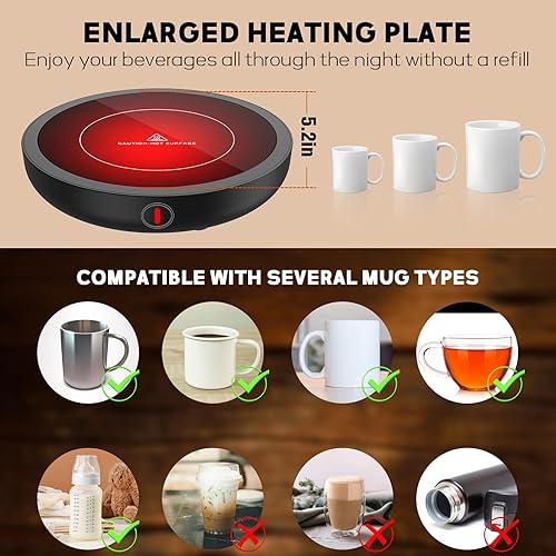 Miniatura 5 de Calentador de tazas de café, plato calentador de velas grande, calentador de taza inteligente ajustable (105  180 F), apagado automático 4 horas,