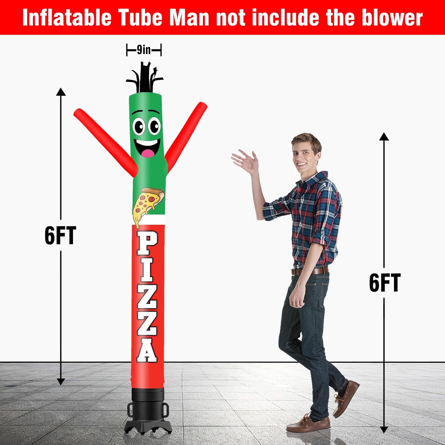6FT Tall Inflatable Tube Man Pizza Wacky Wavy Dancing Guy (9''Diameter) for Outdoor Decoration Advertising Business Promotion (Blower Not Included)