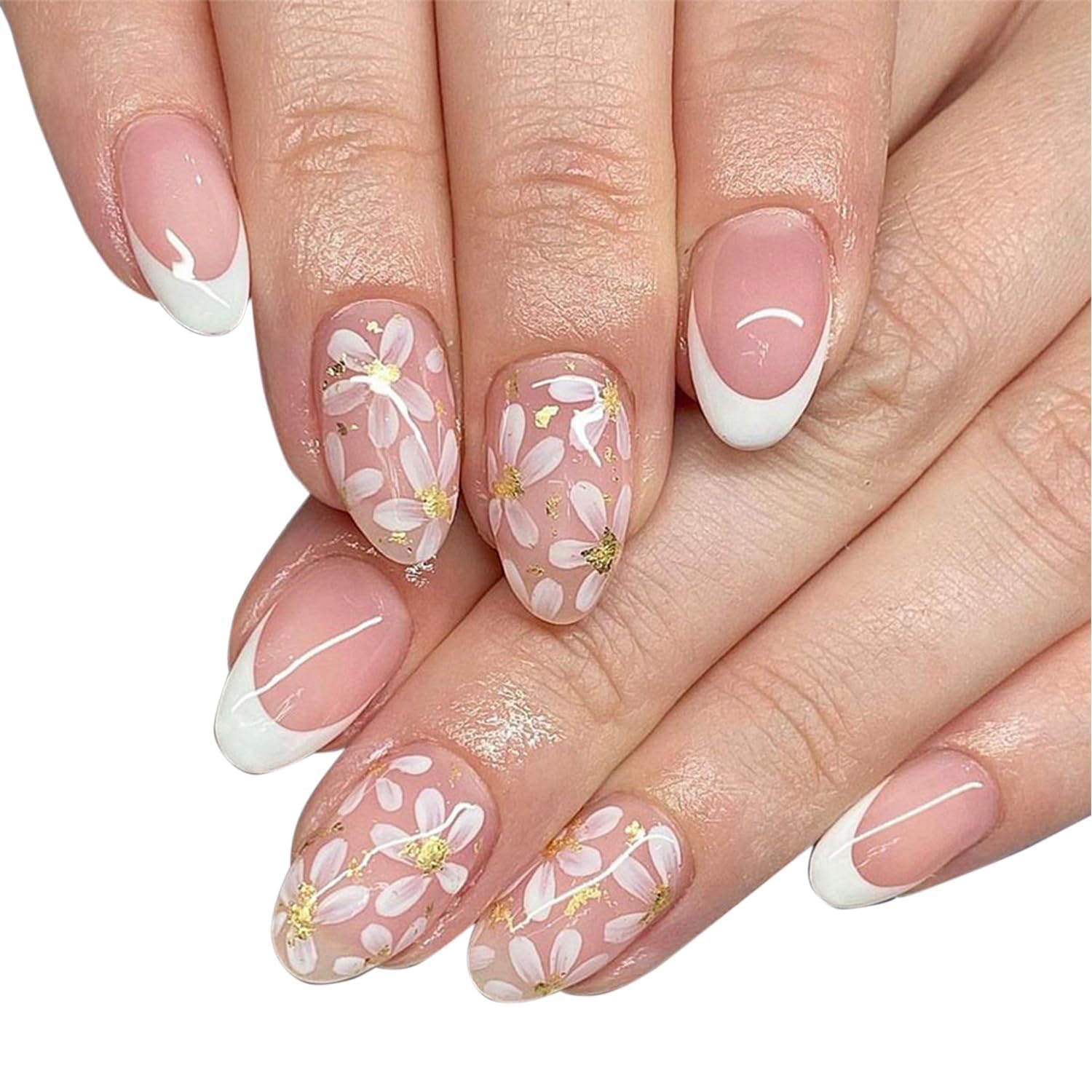 24Pcs Stick On Nails for Women Short Almond French Tip False Nails