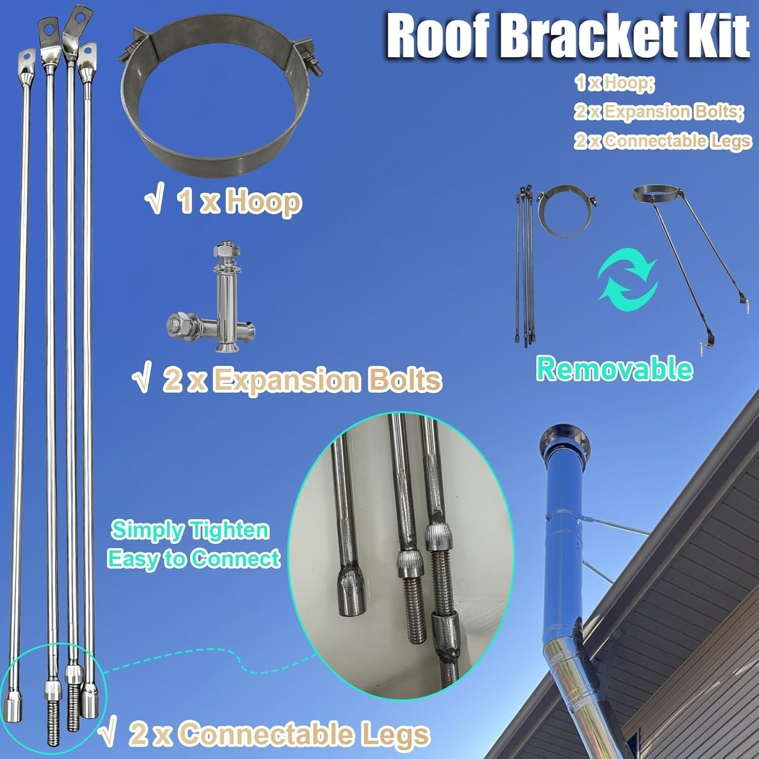 Supporto per tubo della stufa in acciaio inox, morsetto di supporto da parete per canna fumaria, kit di staffa estesa per il fissaggio contro vento e neve