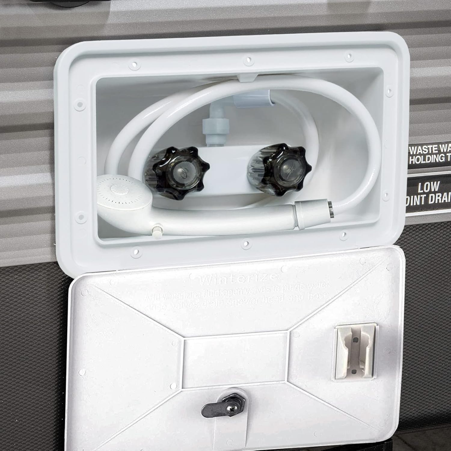 Kit de Caja de Ducha Exterior para Caravana,Kit De Caja De Ducha Con Interruptor De Frío Y Calor Con Cerradura, Ducha De Camping Para Autocaravana Marina Caravana