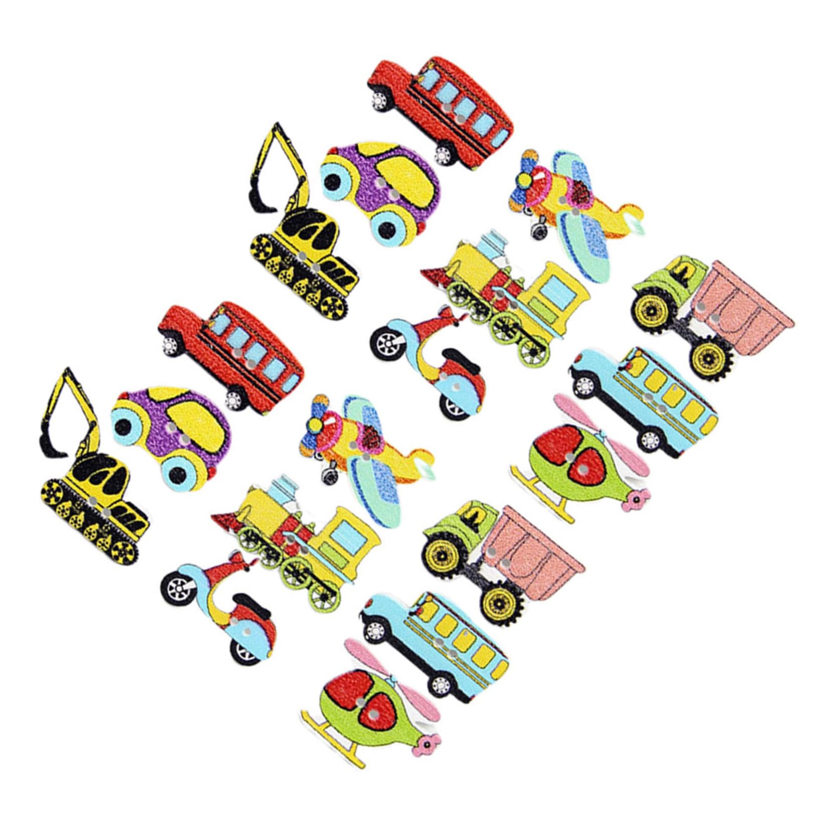 Alipis 100 pezzi Bottoni in Legno Colorati Tema Trasporti Bottoncini Cartoon per Cucito Fai da Te Scrapbooking e Lavoretti Mix Colori per Abbigliamento e Artigianato