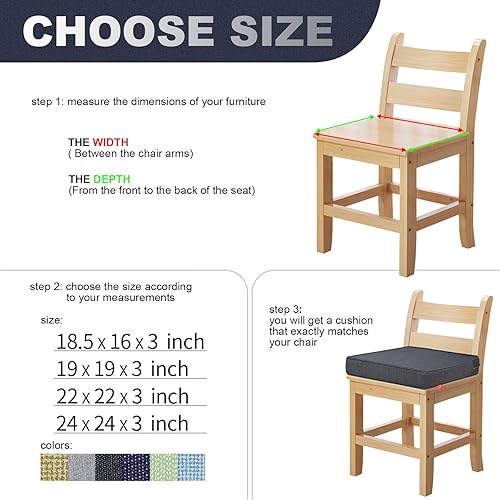 Miniatura 4 de Pcinfuns Juego de 2 cojines para silla de patio de 19 x 19 pulgadas, cojines de asiento para muebles de patio, jardín, sofá y silla con correas