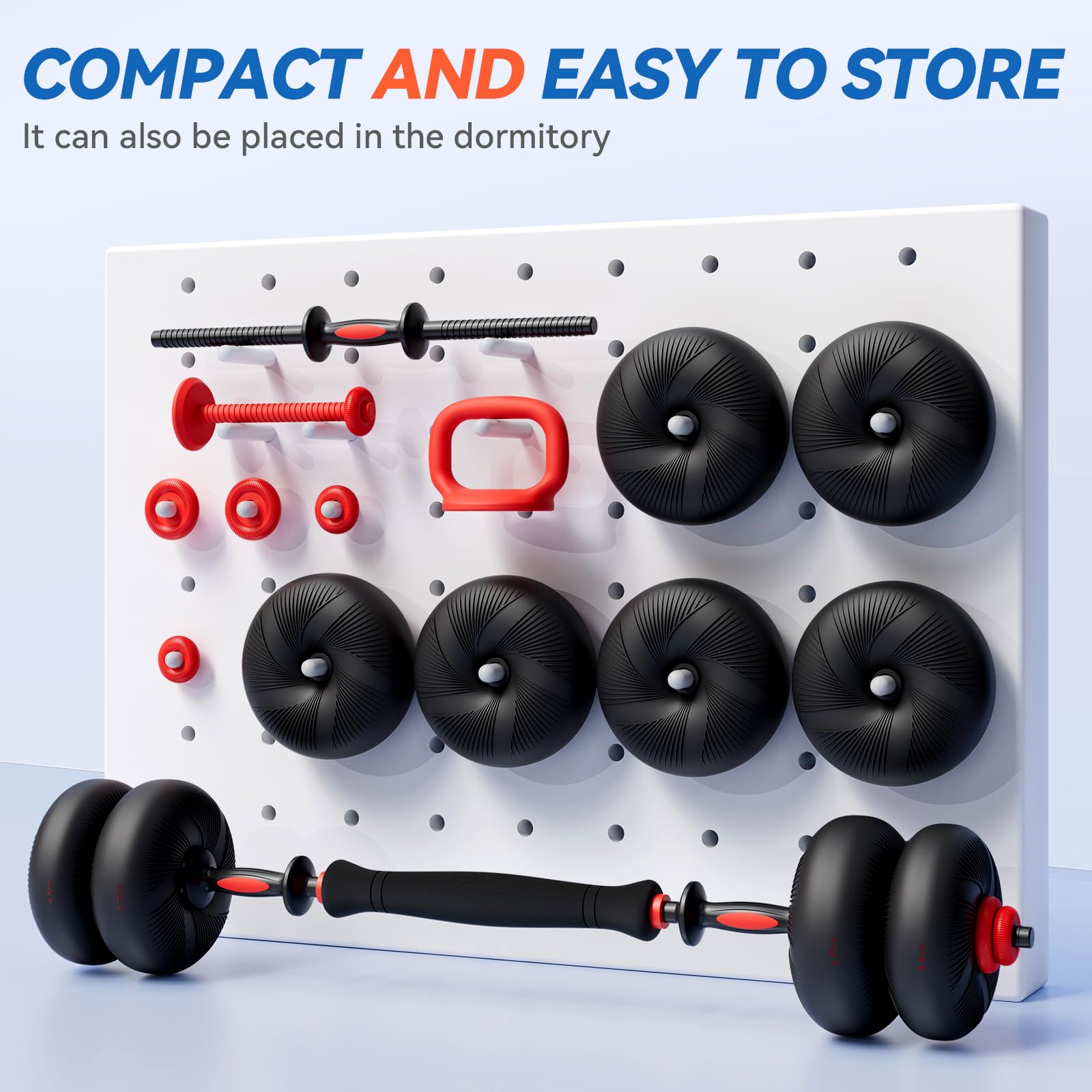 LIFERUN Set di manubri regolabili, 20,4 kg/30,4 kg, set da palestra a casa, 4 in 1 utilizzati come bilanciere, manubri, kettlebell, dischi pesi, morbido rivestimento in PVC, salvaspazio, esercizi