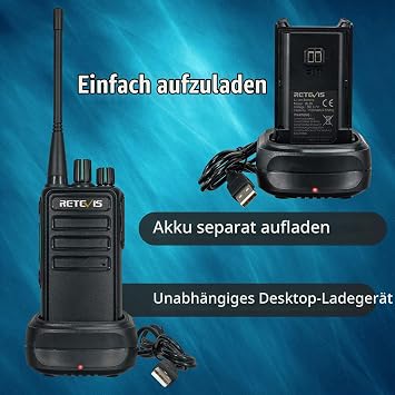 Retevis RB629 Radios Robust Frequency Binding with One Click VOX Emergency Alarm 1100 mAh Radios PMR446 with Speaker Microphone for Construction Site Contractor (Pack of 4 Black)