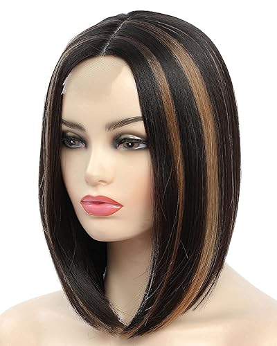 Miniatura 9 de Jolnvca Pelucas negras estilo Bob pelucas cortas rectas para mujer pelo sintético de fibra resistente al calor parte media aspecto natural para uso