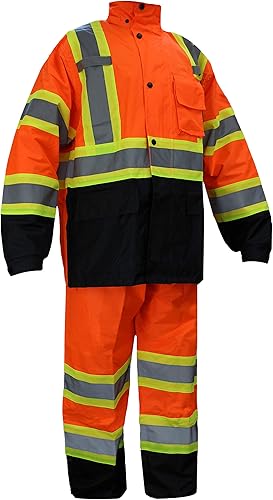 Miniatura 5 de New York Hi-Viz Workwear RW-CLA3-TLM55 Y OR77 Clase 3 Traje de lluvia, chaqueta, pantalones de alta visibilidad reflectante fondo negro