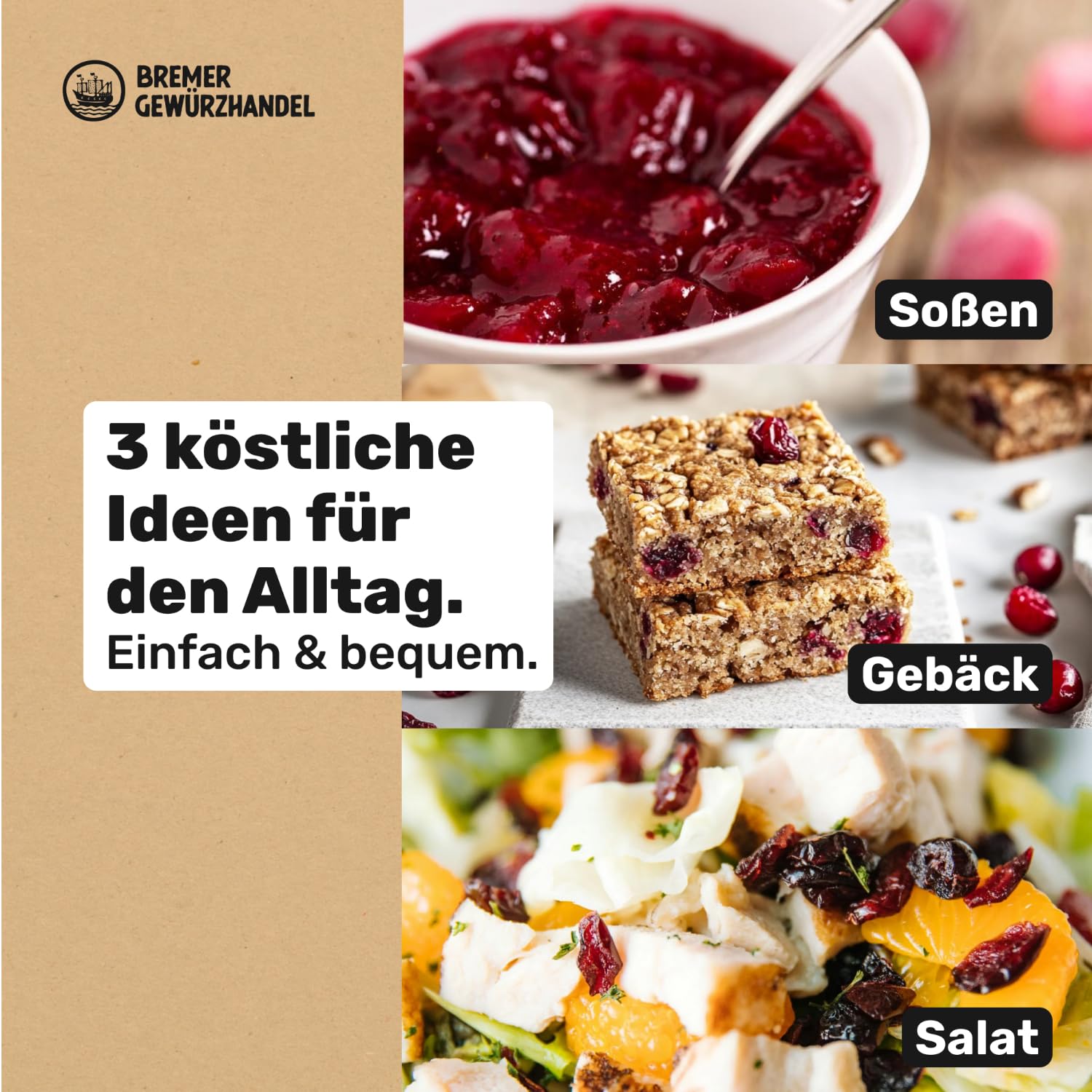 Bremer Gewürzhandel Cranberry getrocknet 1 Kg - aromatische Früchte mit Fruchtsaft, Cranberry, Cranberries, Cranberries getrocknet