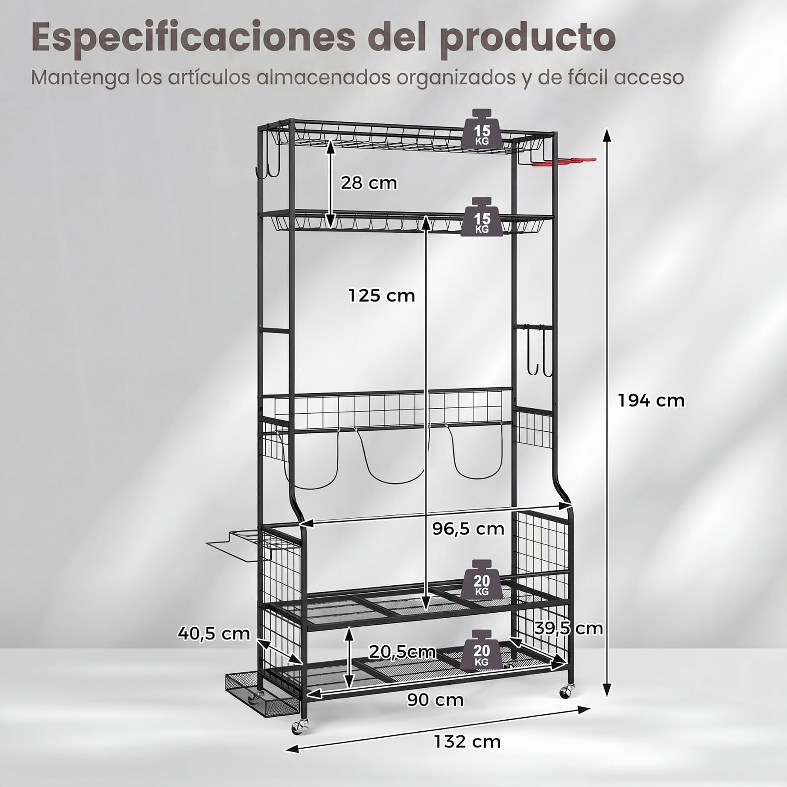 GYMAX Estante Organizador para Bolsas de Golf y Accesorios, con Capa Adicional para Palos y Ruedas Universales Bloqueables, para 2 Bolsas, Ideal para Garaje, Sótano y Cobertizo