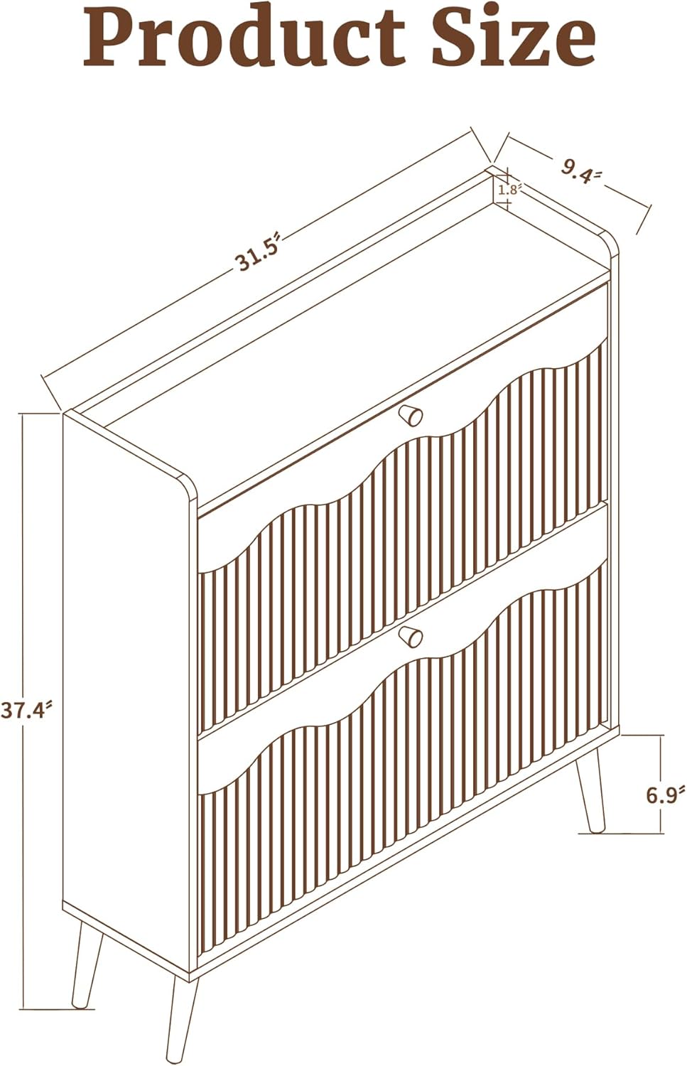 Shoe Storage Cabinet with 2 Flip Doors, 31.5" Narrow Fluted Design for Space Saving, Freestanding Entryway Shoe Organizer for Hallway & Living Room (Walnut)