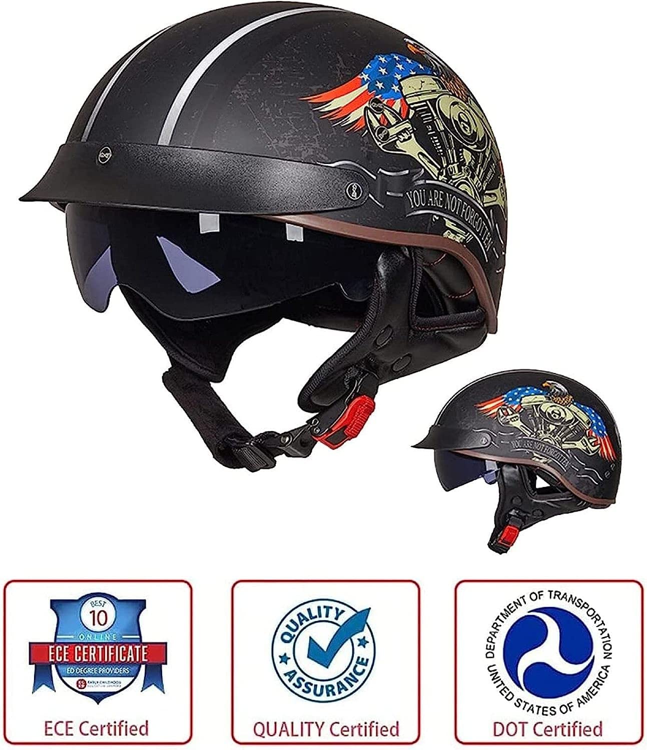 Medio Casco De Cara Abierta Brain - Cap Cruiser Chopper Scooter Pilot Jet Casco DOT + ECE Certificado Personalidad Retro Casco De Motocicleta I,Xxl(63-64 cm)