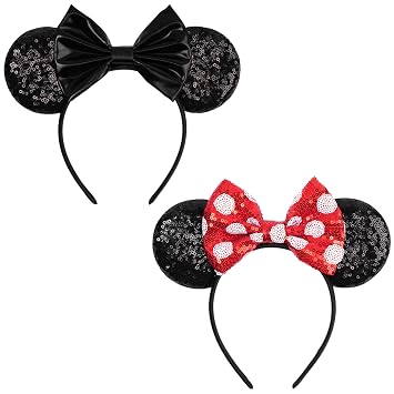 bianbaistar Mouse Ear Headbands Bundle Velvet Hair Bow Headwear & Black and Red Polka Dot Mouse Ear Headband