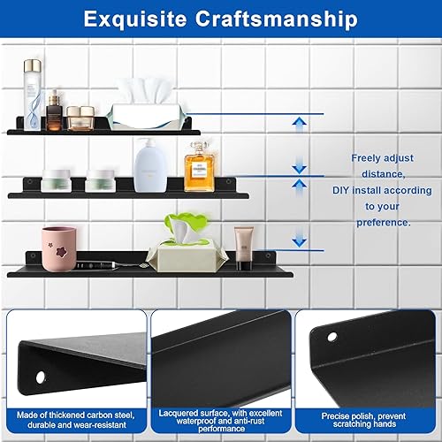 Miniatura 3 de Uten Estantes flotantes, estantes de hierro para montar en la pared, juego de 3, estantes de hierro para almacenamiento de baño, organizador para
