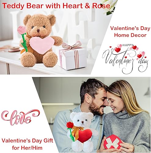 Miniatura 6 de Oso de peluche de San Valentín con corazón, lazo y rosa como regalo personalizado para ella/él, oso de peluche con nombre o texto para