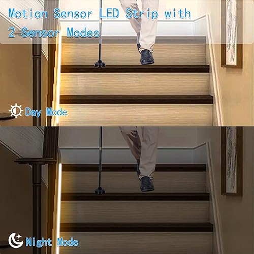 Miniatura 5 de Tira de luces LED con sensor de movimiento que funciona con pilas, 9.8 pies, 90 luces LED para armario, con sensor de movimiento y noche, con