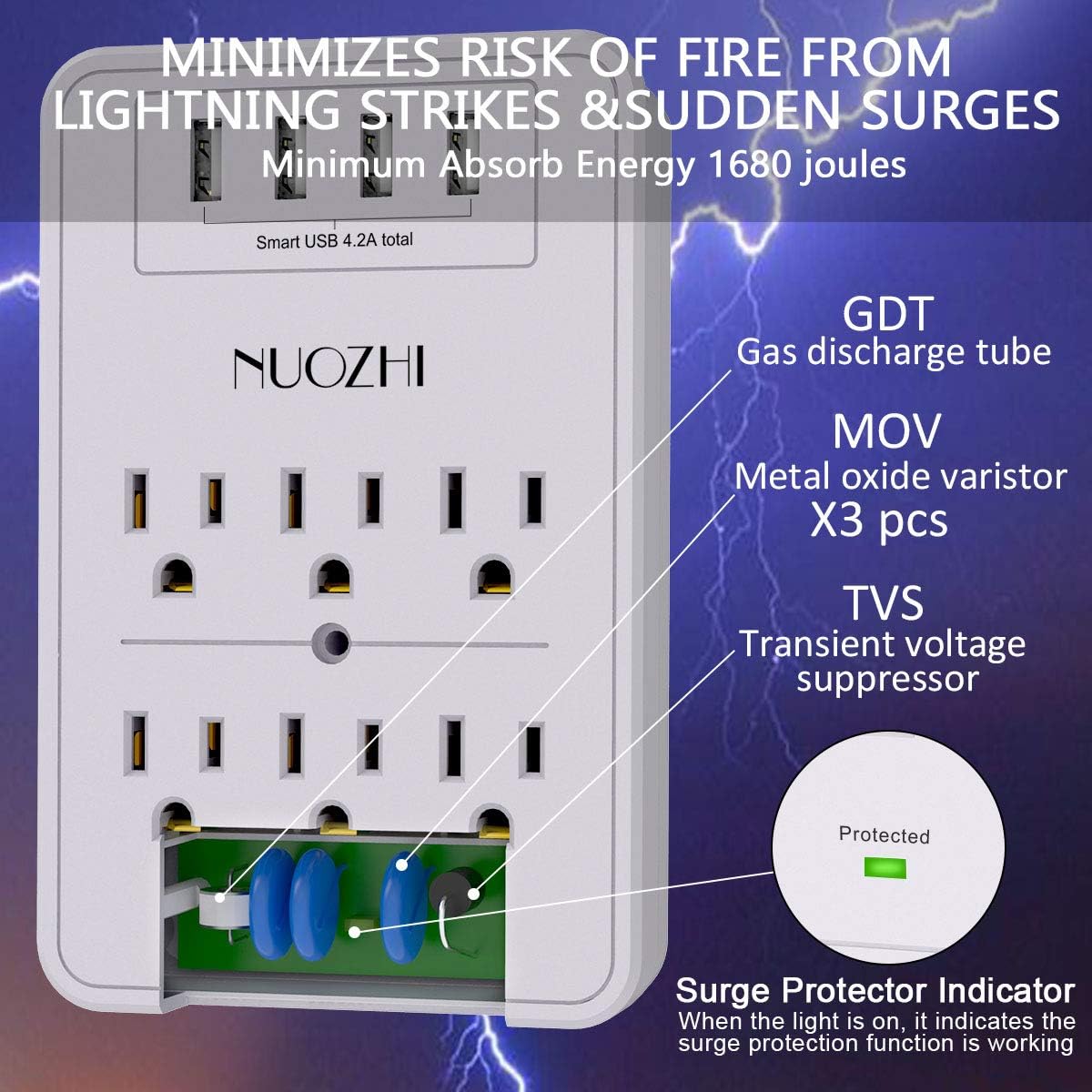 NUOZHI Multi Plug Outlet internal surge protection components