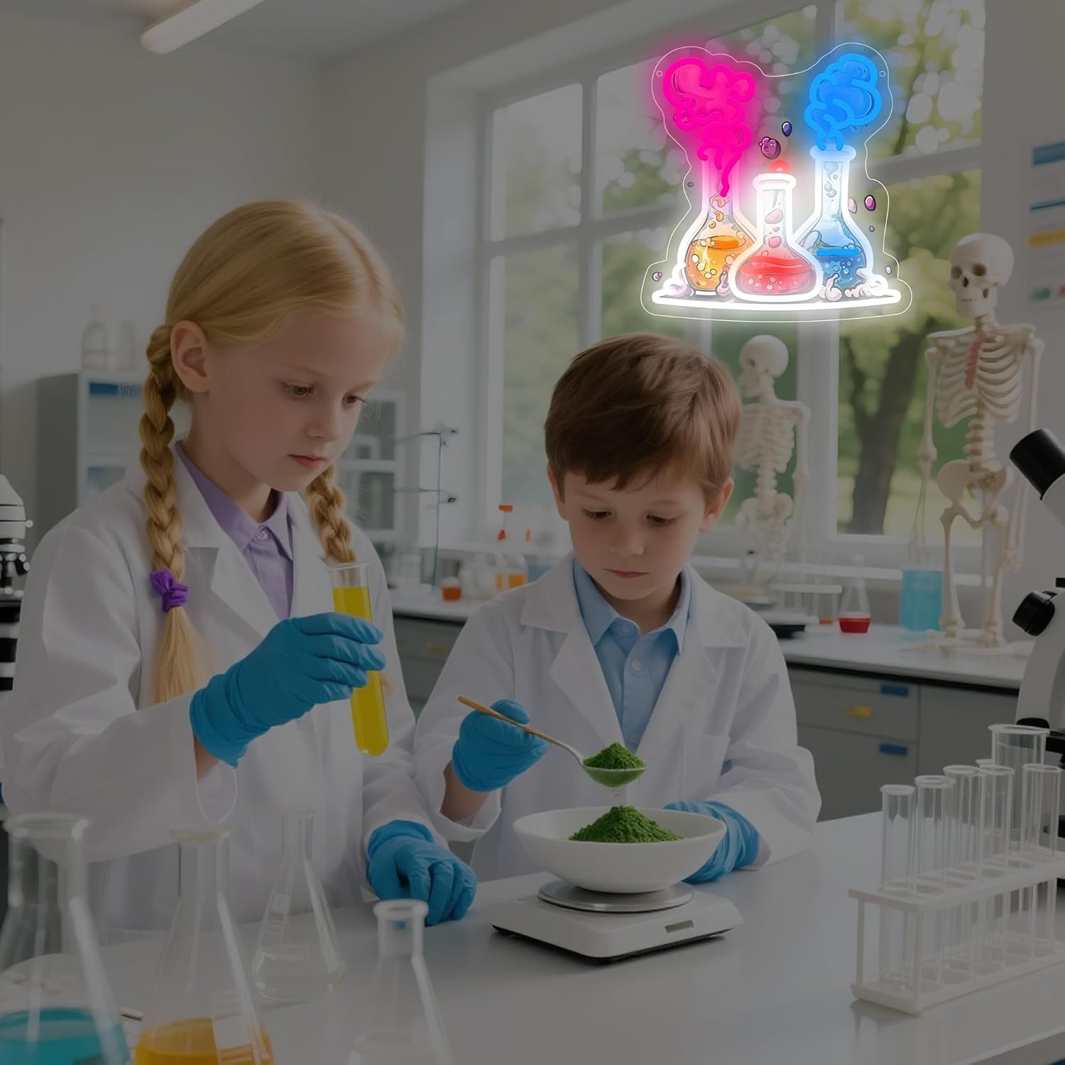 Science Neon Light, Chemical Flask LED Sign, USB Powered Energy-Saving Wall Decor, Easy to Install, Perfect for Classrooms, Labs, Home Rooms, Offices, Science-Themed Gifts