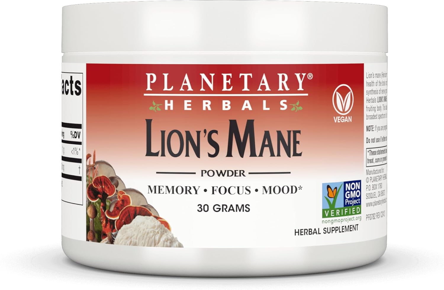 Planetary Herbals Lion Mane, Vegan Herbal Supplement, Memory, Focus and Mood* Vegan Powder – 30 Grams