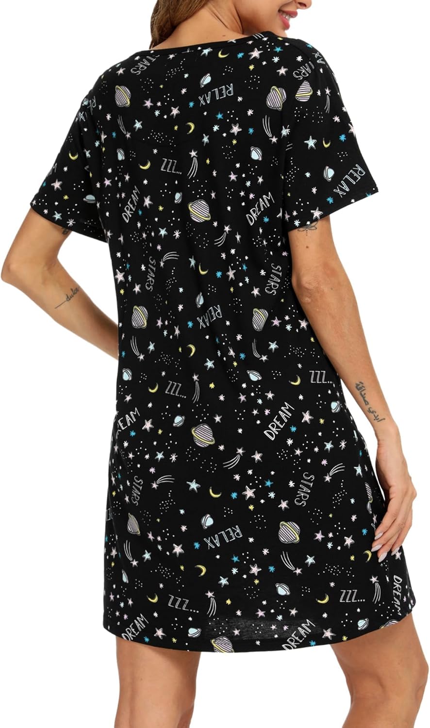 ENJOYNIGHT Womens Cotton Nightgown Short Sleeves Sleepshirt Print Nightshirt - Image 3