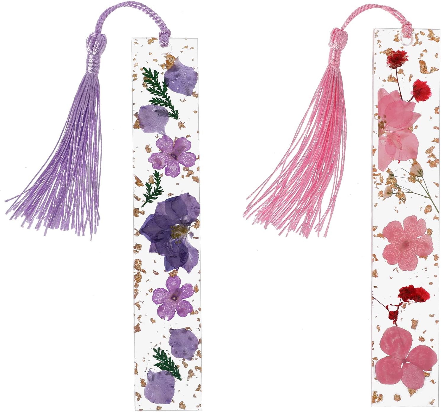 Lot De 2 Marque-pages En Résine Transparente Séchée Avec Pompons Faits à La Main Pour Femmes, étudiants, Vers De Livres, Accessoires Pour Augmenter L'intérêt De La Lecture