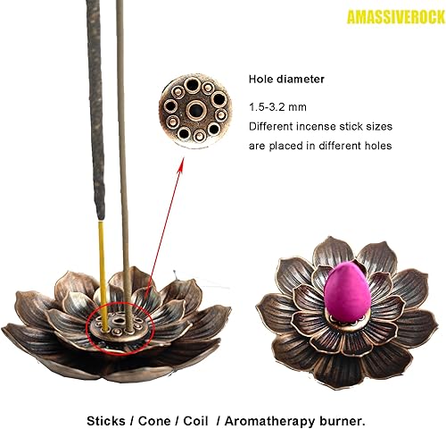 Miniatura 8 de Soporte para incienso de loto, soporte de incienso de latón dorado, soporte para incienso de cenizas, quemador de incienso de cascada, quemador de
