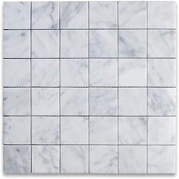 Tenedos Carrara White 2x2 Square Marble Mosaic Tile Polished Finish for Kitchen Backsplash, Bathroom Walls, Shower & Floor Applications 1 Sheet