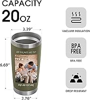 Vista 2 de Vaso de café personalizado de acero inoxidable, botella de agua personalizada de 20 onzas, vasos aislados con tapas y pajitas, imagen de logotipo