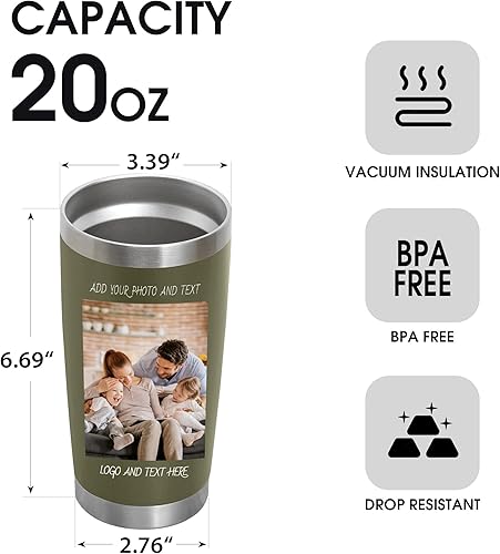 Miniatura 2 de Vaso de café personalizado de acero inoxidable, botella de agua personalizada de 20 onzas, vasos aislados con tapas y pajitas, imagen de logotipo