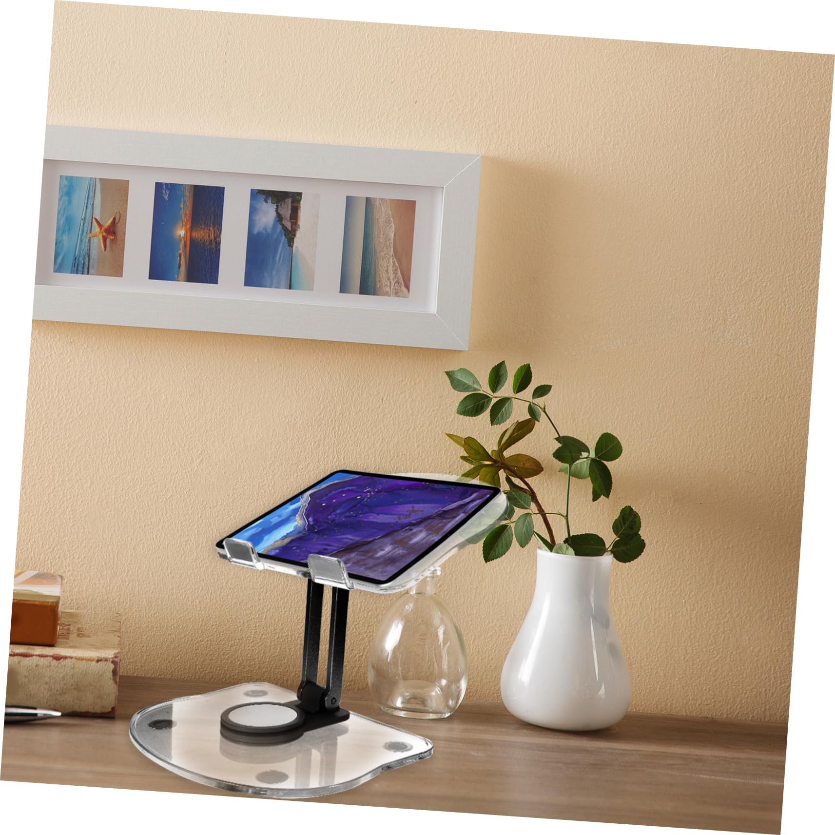 SEWACC Soporte para Tableta Ajustable De Acrílico Plegable para Escritorio, para Tabletas De Cocina, Soporte Giratorio Antideslizante Negro para Uso Diario