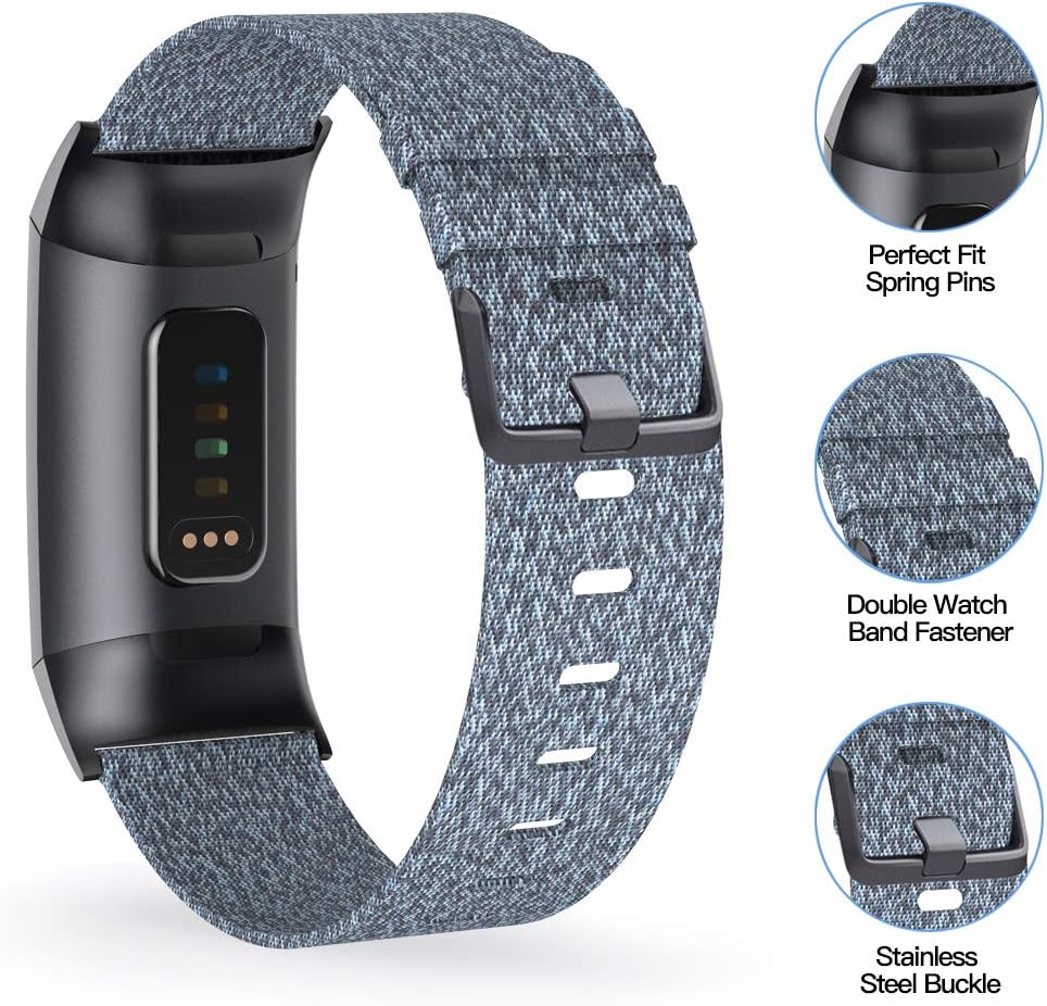 NANW Woven Bands Compatible with Fitbit Charge 4 / Charge 3 Bands/Charge 3 SE, Soft Breathable Fabric Replacement Wristbands Strap Sports Accessories for Women Men, Large Small