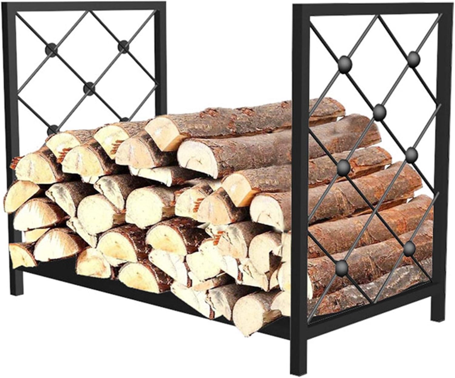Fireplace Screen Metal Rectangular Firewood Log Holder, 60Cm Wide Fireside Logs Storage Rack With Cutout Diamond-Shape Design, For Indoor & Outdoor Use