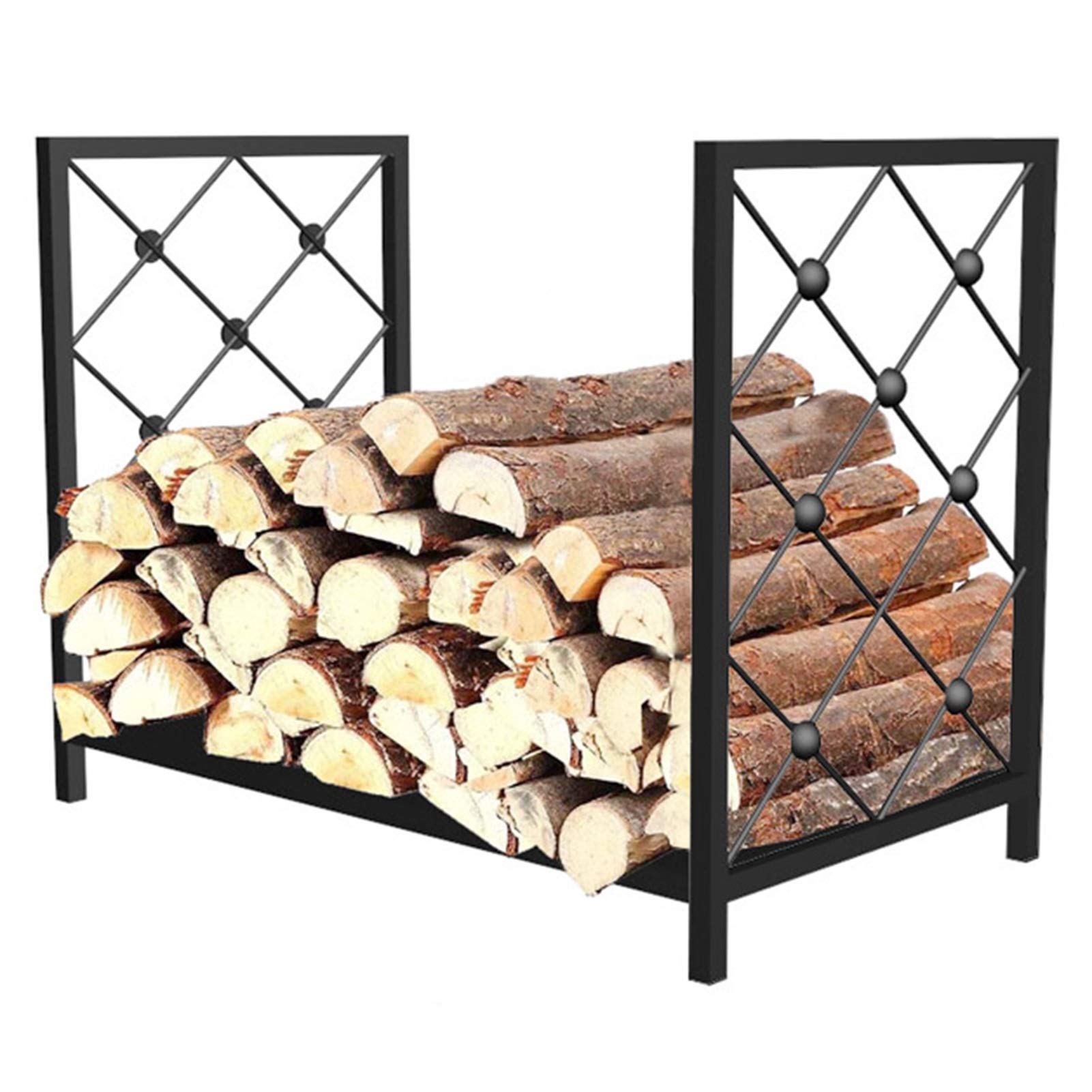Porte-bûches en métal ajouré à motif losange avec écran de protection frontal