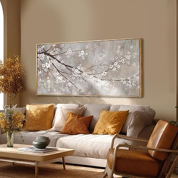 XIANSHOU Plum blossom Wall Decor White Flowers Painting on Canvas Nature Wall Art for Bedroom 24x 48 Wall Decorations for Living Room Office