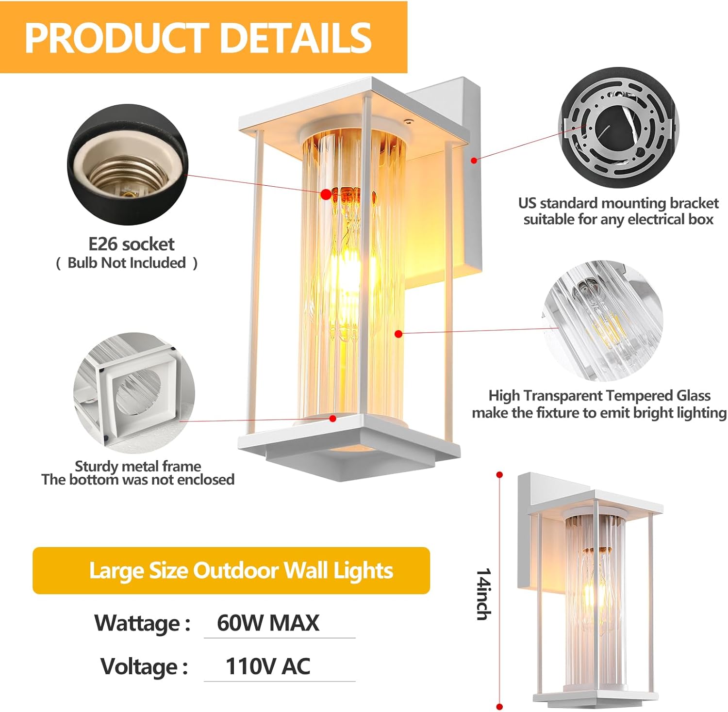 Outdoor Wall Light for House, Large Exterior Waterproof Lanterns, Sensor Wall Sconce Lamp, Waterproof Anti Rust Outside Coach Lights for House, Doorway, Garage