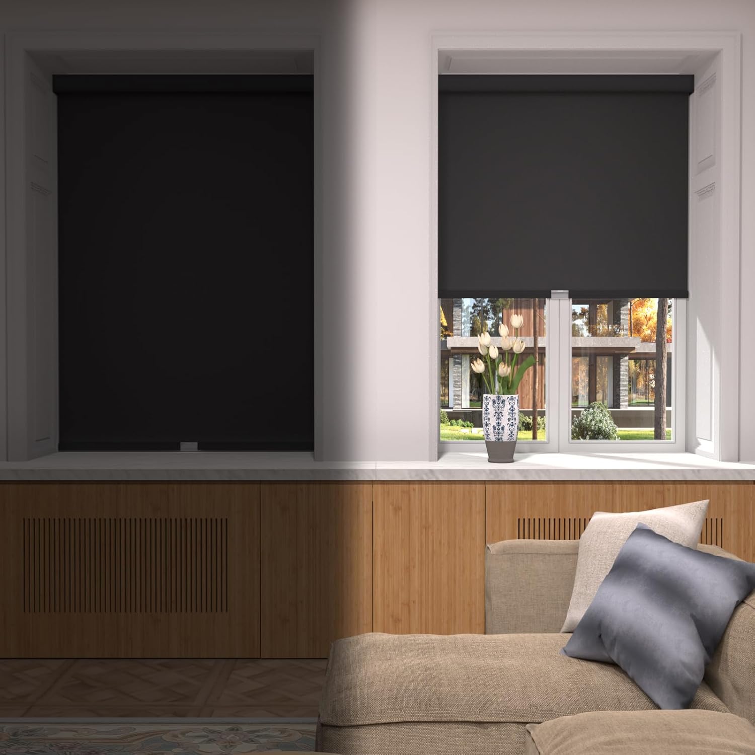 MYshade Cordless Blackout Roller Shade for Privacy & Energy Saving, Free-Stop Child Safe Roller Shades with Valance, Room Darkening Blinds Easy to Install, 30" W x 72" H, Black