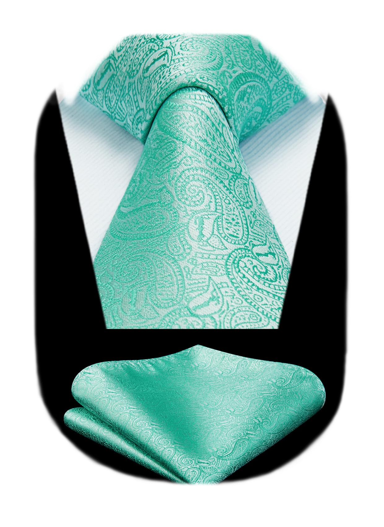 HISDERN Extra Long Ties for Men Classic Floral Tie and Pocket Square Elegant Silk Necktie Handkerchief Set Wedding Party