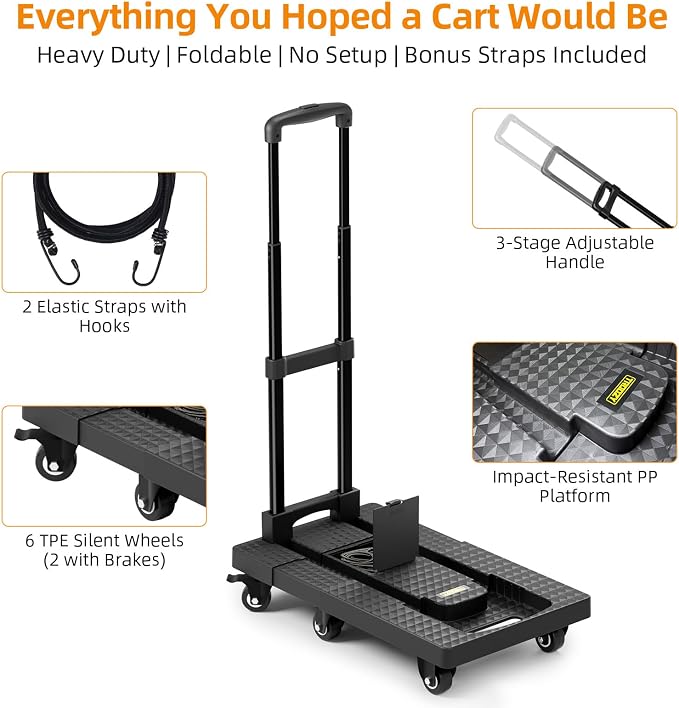 Carrito de carga plegable con 6 ruedas y capacidad 440 lbs miniatura 8