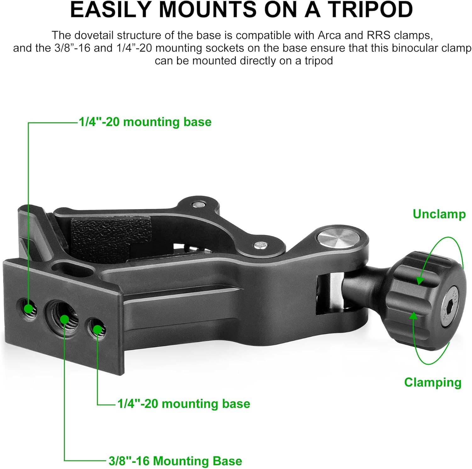 FANAUE S3 Binocular Tripod Mount Adapter with 1/4" & 3/8" Screw and ARCA Quick Release Binocular Tripod Mount, Compatible with Vortex Zeiss Nikon Swarovski Leica Leupold Bushnell Binoculars.