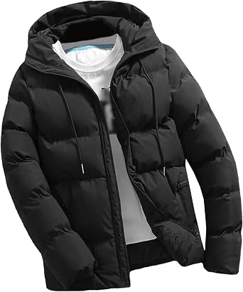Men's Winter with Hood Puffer Jacket Thicken Insulated Warm Down Coat Windproof Hooded Waterproof Puffy Jackets