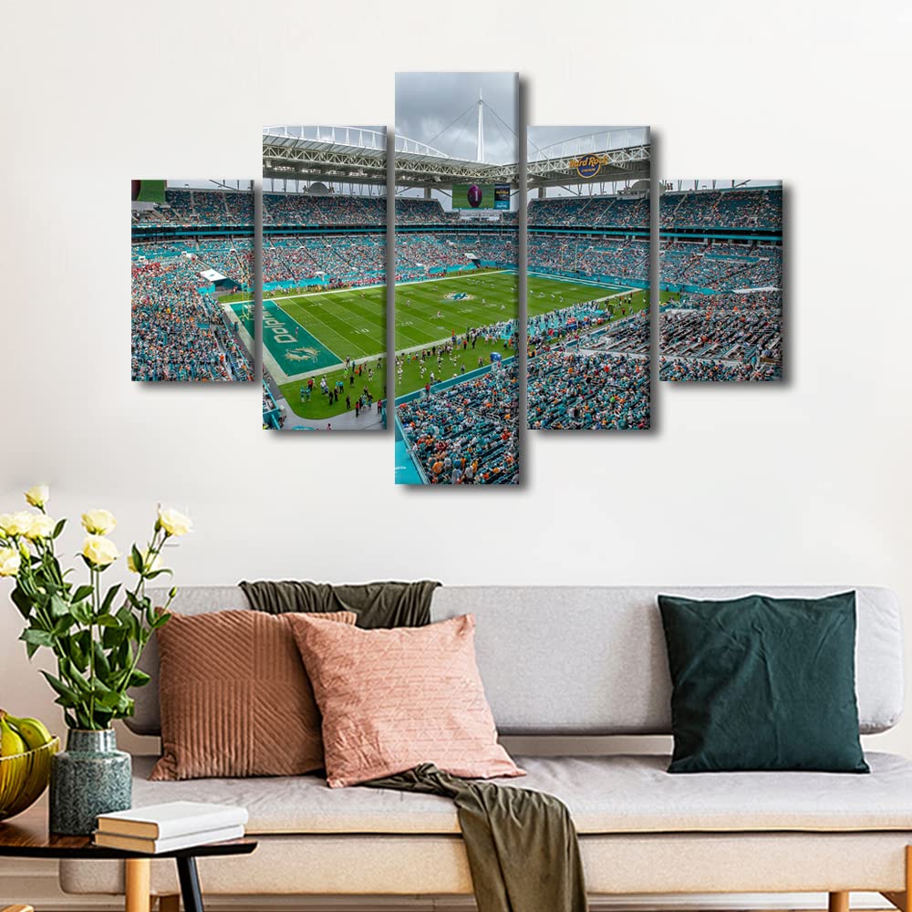 TUMOVO 5-teiliges Wandkunst, Hard Rock Stadion, Gemälde auf Leinwand, American Football Team, Bilder für Schlafzimmer, Heimdekoration, Sport, moderne Kunstwerk, Gemälde, gespannter Rahmen, fertig zum