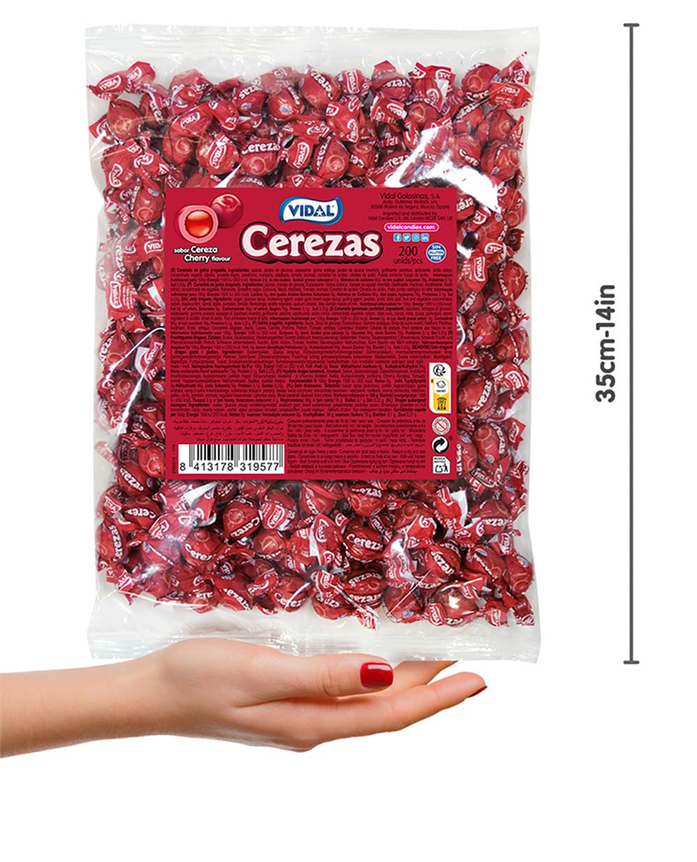 Vidal Golosinas Cherries Caramelo de goma grageado sabor cereza Bolsa 200 unidades