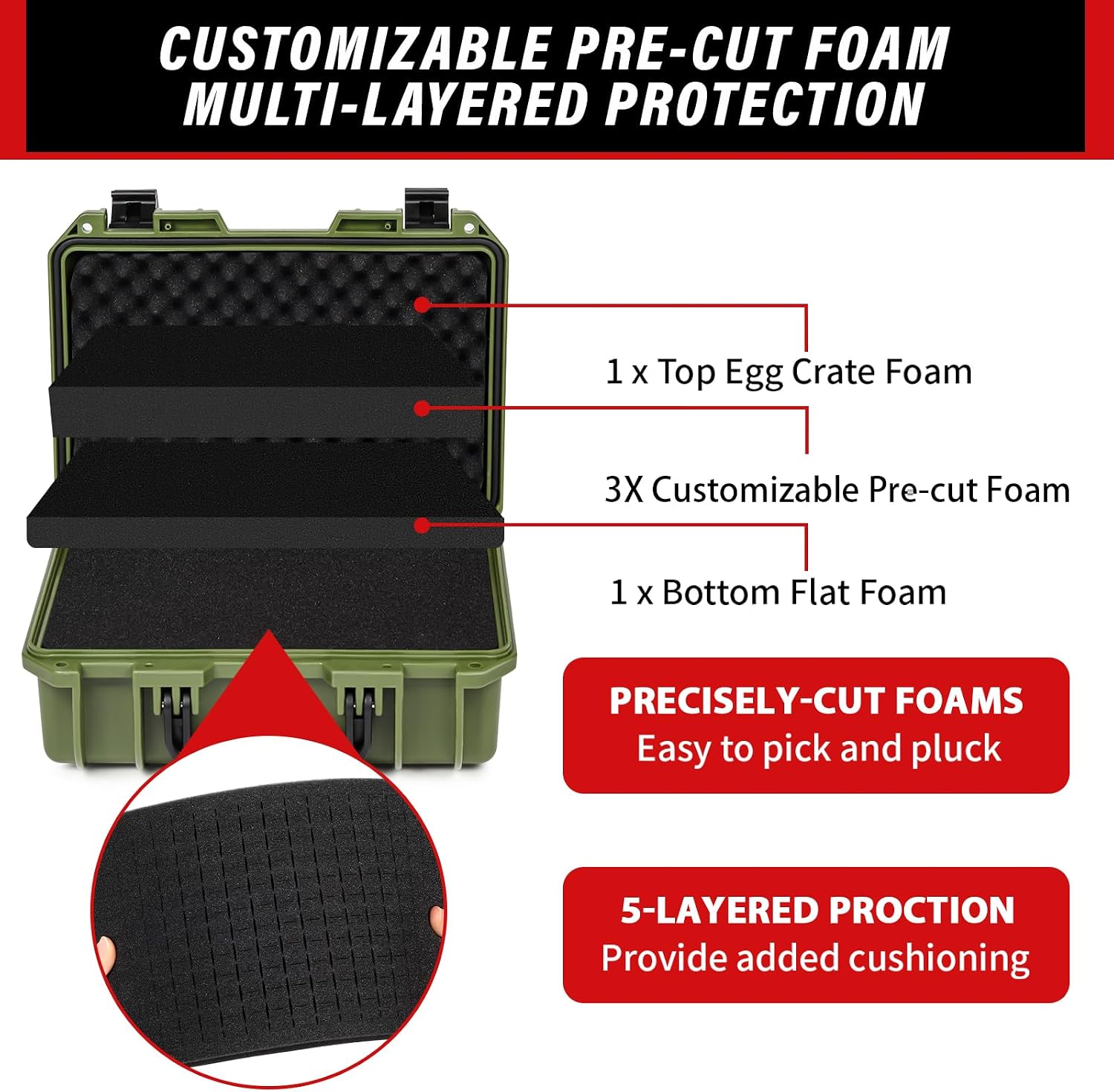 SEKKVY Gun Case for Handguns, Pistol Case Hard Shell with Customizable Pre-cut Foam, IP67 Waterproof Gun Cases - Hard Storage Box for Travel Hunting Tactical Military