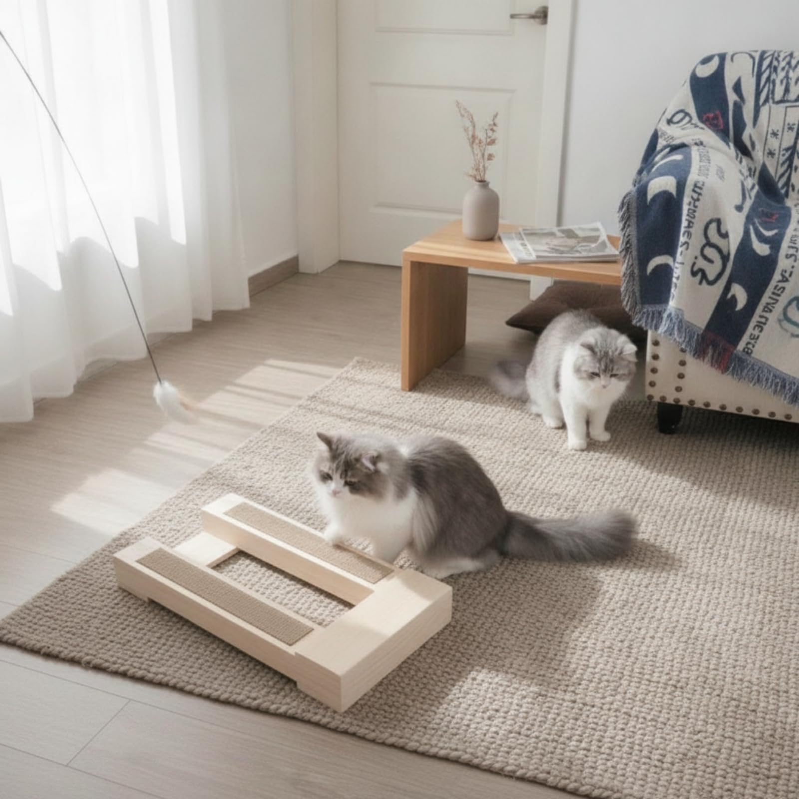 Kratzbrett Katze Kratzboard Kratzmatte Kratzmöbel aus Massivem Kiefernholz mit Sisalfläche für Rutschfestes Kratzen Und Zuchtunterstützung für Wohnung, Style to 2