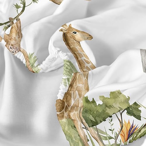 Miniatura 8 de Juego de sábanas de animales salvajes para niños, tamaño matrimonial, con bolsillo profundo de 16 pulgadas, diseño de jirafa, elefante, mono, juego