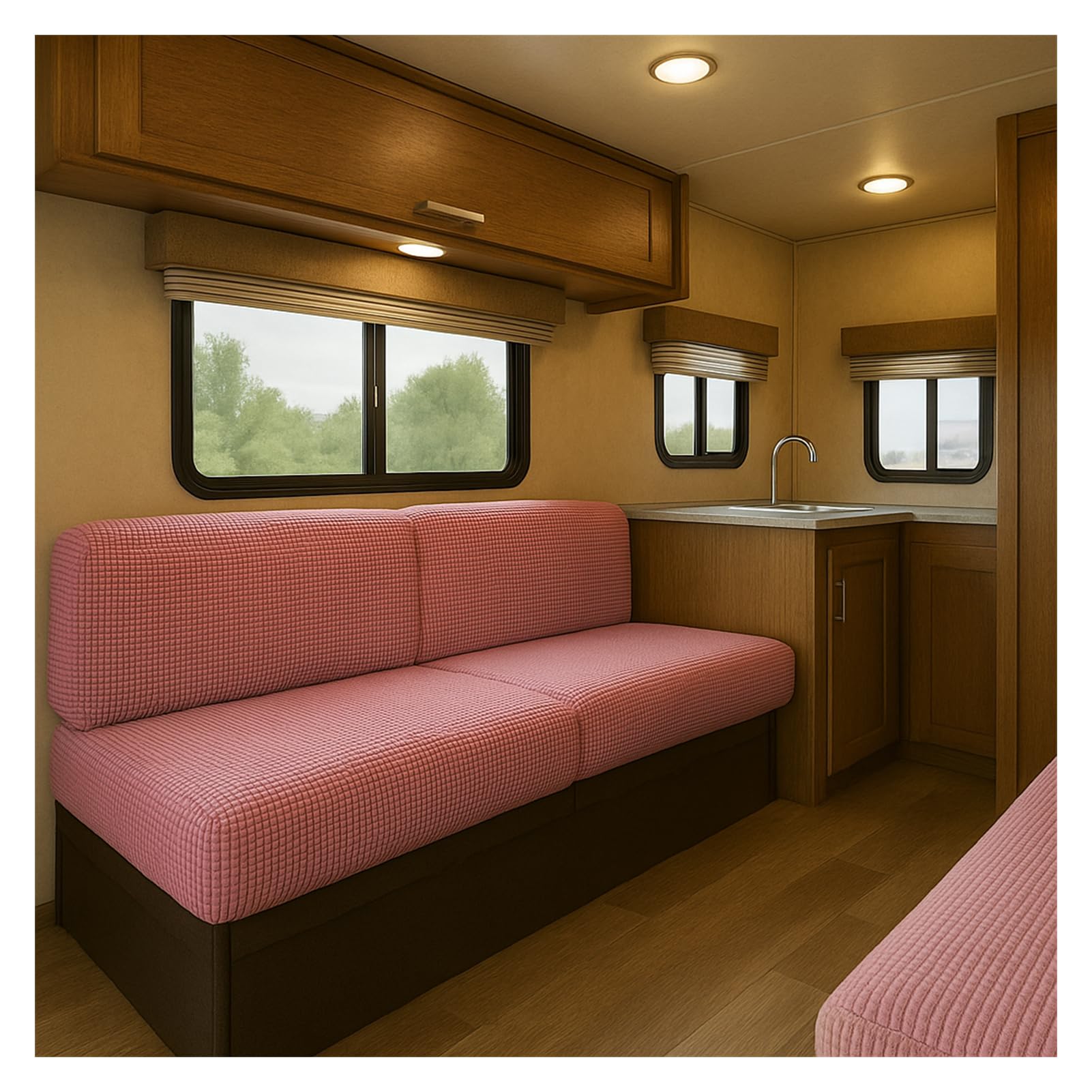 HonunGron RV Cushion Cover Stretch Jacquard – Non-Slip Camper Seat Cover with 2 Elastic Straps, Caravan Sofa Bench Slipcover for Motorhome Dinette Couch (Pink,W 150-190 cm, D 50-65 cm)
