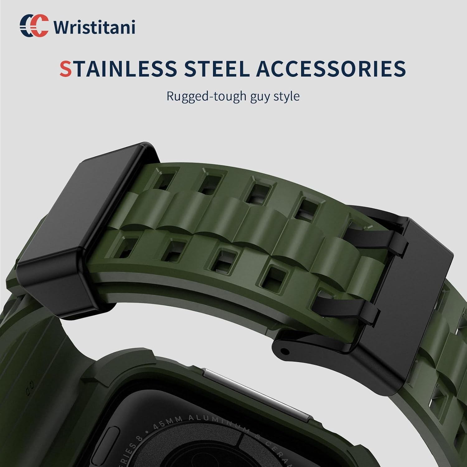 Wristitani Compatible with Apple Watch Band with Shockproof Rugged Case 40mm 41mm 42mm 44mm 45mm 46mm 49mm for iWatch Ultra 3/2/1 SE 3/2/1 Series 11/10/9/8/7/6/SE/5/4, Durable TPU Sport Strap